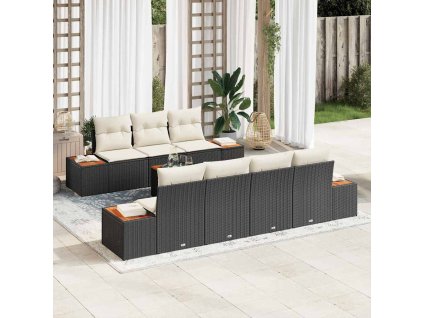 Sada zahradních pohovek s polštářem 8 pcs Černá Poly ratan 3356707