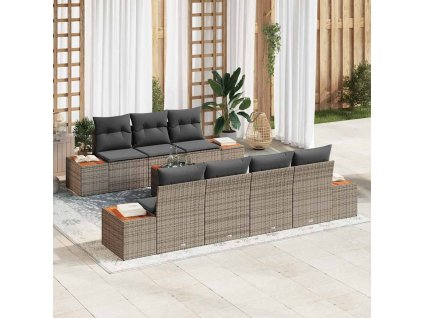 Sada zahradních pohovek s polštářem 8 pcs Šedá Poly ratan 3356709