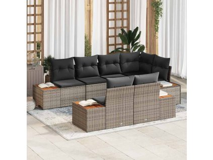 Sada zahradních pohovek s polštářem 7 pcs Šedá Polyratan 3356774