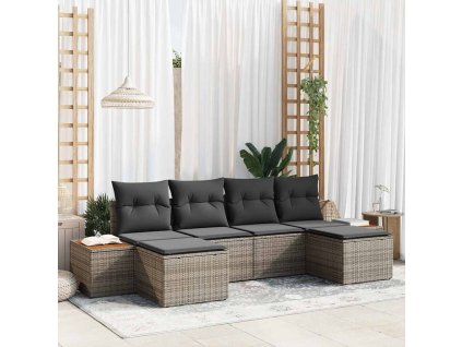 Sada zahradních pohovek s polštářem 6 pcs Šedá Poly Ratan 3356809