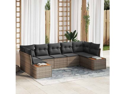 Sada zahradních pohovek s polštářem 7 pcs Šedá Polyratan 3356829