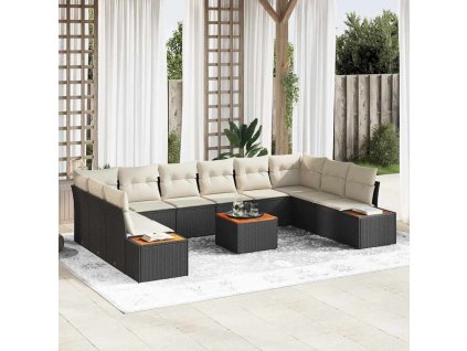 Sada zahradních pohovek 11 pcs Černá a krémová Poly ratan 3356847