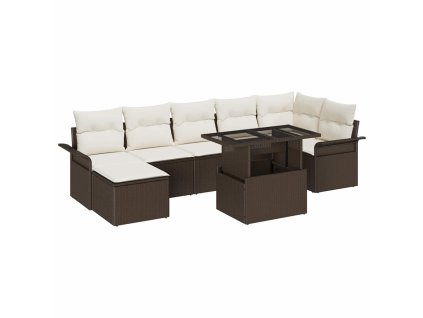 Sada zahradních pohovek s polštářem 8 pcs Hnědá Poly ratan 3357061