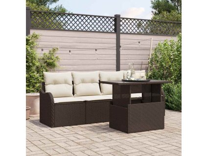 Sada zahradních pohovek s polštářem 5 pcs Hnědá Poly Ratan 3357101