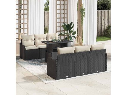 Sada zahradních pohovek s polštářem 7 pcs Černá Poly ratan 3357120