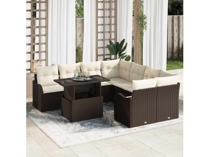 Sada zahradních pohovek s polštářem 9 pcs Hnědá Poly Ratan 3357171