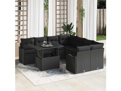 Sada zahradních pohovek s polštářem 9 pcs Černá Poly Ratan 3357176