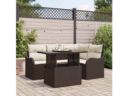 Sada zahradních pohovek s polštářem 5 pcs Hnědá Poly Ratan 3357191