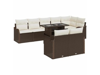 Sada zahradních pohovek s polštářem 9 pcs Hnědá Poly Ratan 3357221