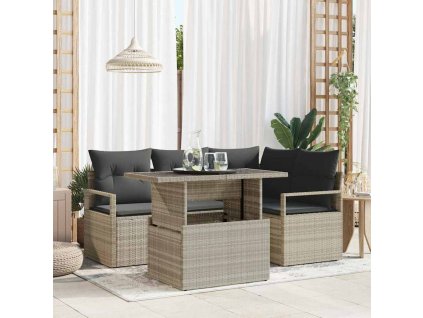 Sada zahradních pohovek 5 pcs Světle šedá Poly ratan 3357555