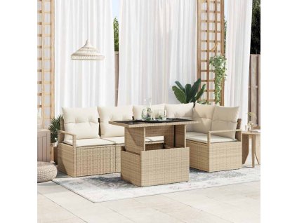 Sada zahradních pohovek s polštářem 6 pcs Béžová Poly ratan 3357564