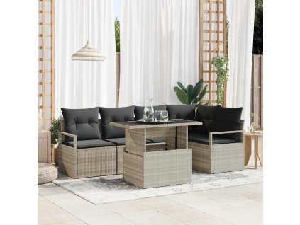 Sada zahradních pohovek 6 pcs Světle šedá Poly ratan 3357565