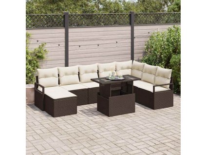 Sada zahradních pohovek s úložištěm 9 pcs Hnědá Poly ratan 3357611