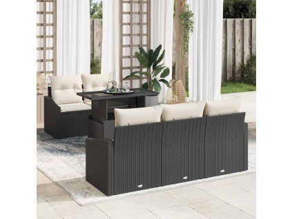 Sada zahradních pohovek s úložištěm 6 pcs Černá Poly ratan 3357650