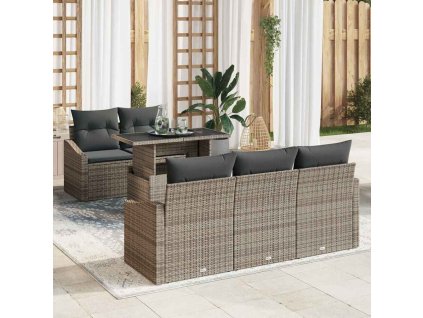 Sada zahradních pohovek s úložištěm 6 pcs Šedá Poly ratan 3357652