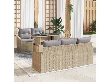 Sada zahradních pohovek s polštářem 6 pcs Béžová polyratan 3357653