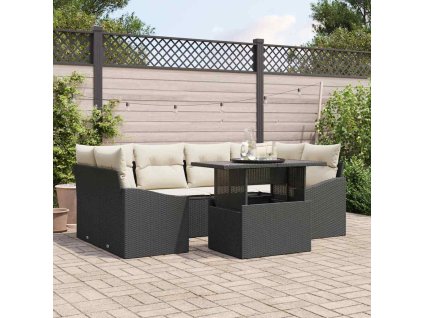 Sada zahradních pohovek s úložištěm 7 pcs Černá Poly ratan 3357670