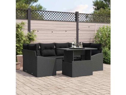 Sada zahradních pohovek s úložištěm 7 pcs Černá Poly ratan 3357676