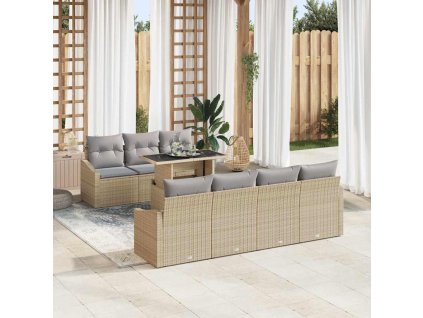 Sada zahradních pohovek s polštářem 8 pcs Béžová polyratan 3357683