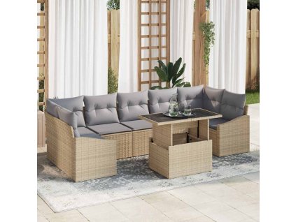 Sada zahradních pohovek s úložištěm 8 pcs Béžová Poly ratan 3357693