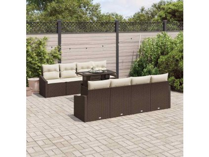 Sada zahradních pohovek s polštářem 9 pcs Hnědá polyratan 3357701