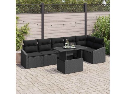 Sada zahradních pohovek s polštářem s úložištěm 7 pcs Černá 3357756