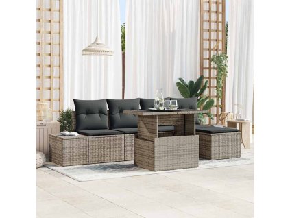 Sada zahradních pohovek s úložištěm 6 pcs Šedá Poly ratan 3357902