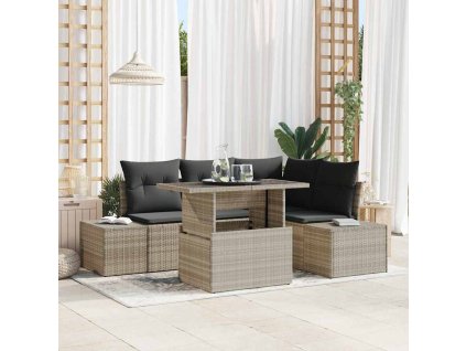 Sada zahradních pohovek s polštářem 5 pcs Světle šedá polyratan 3357915