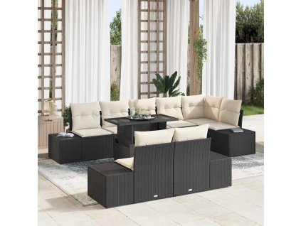 Sada zahradních pohovek s úložištěm 9 pcs Černá Poly ratan 3357940