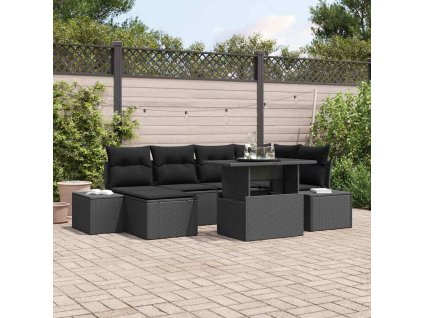 Sada zahradních pohovek s polštářem 7 pcs Černá polyratan 3357956