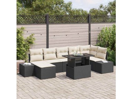 Sada zahradních pohovek s úložištěm 8 pcs Černá Poly ratan 3357960