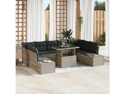 Sada zahradních pohovek 10 pcs Světle šedá Poly ratan 3357985