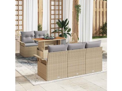 Sada zahradních pohovek s úložištěm 6 pcs Béžová Poly ratan 3358009
