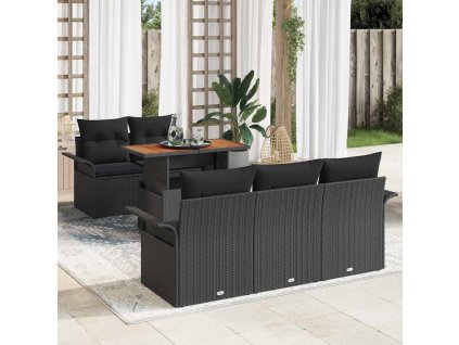Sada zahradních pohovek s úložištěm 6 pcs Černá Poly ratan 3358011