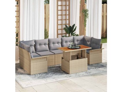 Sada zahradních pohovek s úložištěm 8 pcs Béžová Poly ratan 3358037