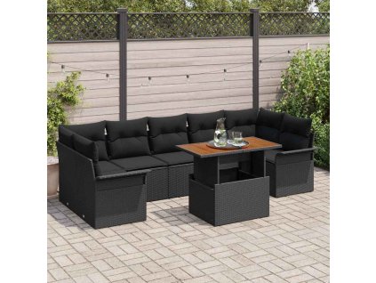 Sada zahradních pohovek s úložištěm 8 pcs Černá Poly ratan 3358039