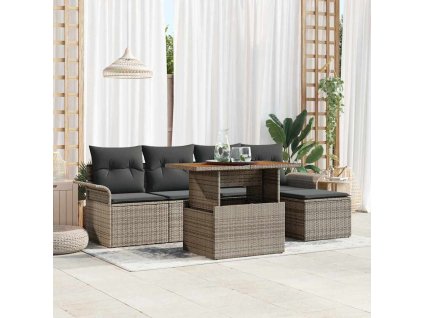 Sada zahradních pohovek s úložištěm 6 pcs Šedá Poly ratan 3358057