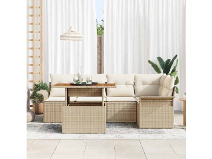 Sada zahradních pohovek s úložištěm 6 pcs Béžová Poly ratan 3358073