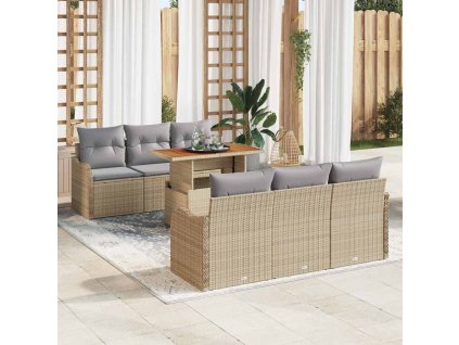 Sada zahradních pohovek s úložištěm 7 pcs Béžová Poly ratan 3358142