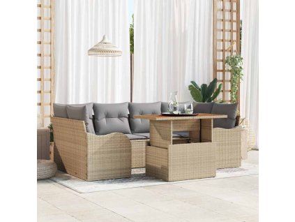 Sada zahradních pohovek s úložištěm 7 pcs Béžová Poly ratan 3358149