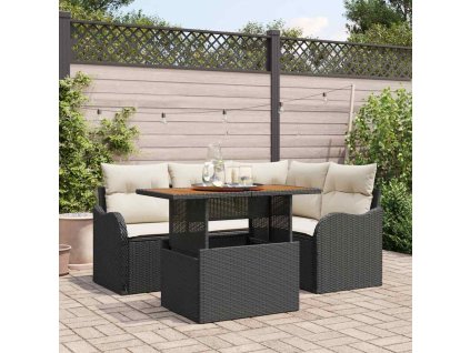 Sada zahradních pohovek s úložištěm 5 pcs Černá Poly ratan 3358189