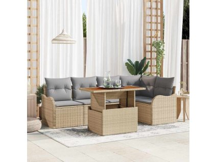 Sada zahradních pohovek s úložištěm 6 pcs Béžová Poly ratan 3358198