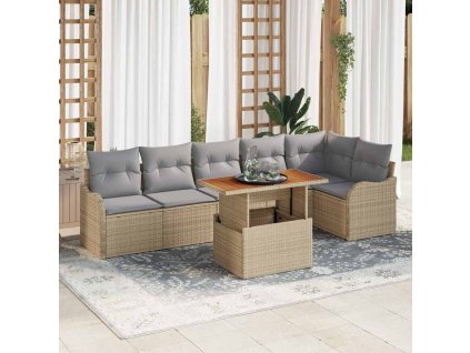 Sada zahradních pohovek s úložištěm 7 pcs Béžová Poly ratan 3358205