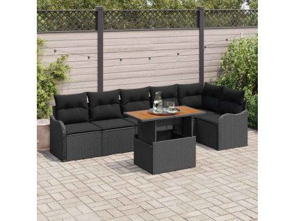 Sada zahradních pohovek s úložištěm 7 pcs Černá Poly ratan 3358207