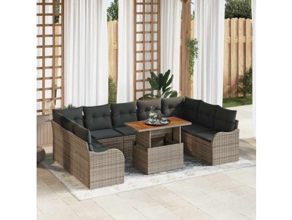 Sada zahradních pohovek s úložištěm 10 pcs Šedá Poly ratan 3358239