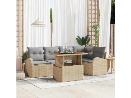 Sada zahradních pohovek s úložištěm 6 pcs Béžová Poly ratan 3358324