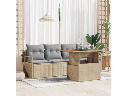 Sada zahradních pohovek s úložištěm 5 pcs Béžová Poly ratan 3358380
