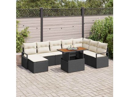 Sada zahradních pohovek s úložištěm 9 pcs Černá Poly ratan 3358483