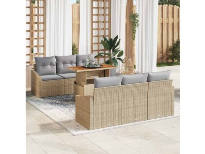 Sada zahradních pohovek s úložištěm 7 pcs Béžová Poly ratan 3358520