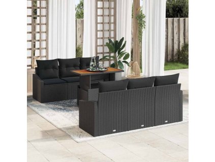 Sada zahradních pohovek s úložištěm 7 pcs Černá Poly ratan 3358522